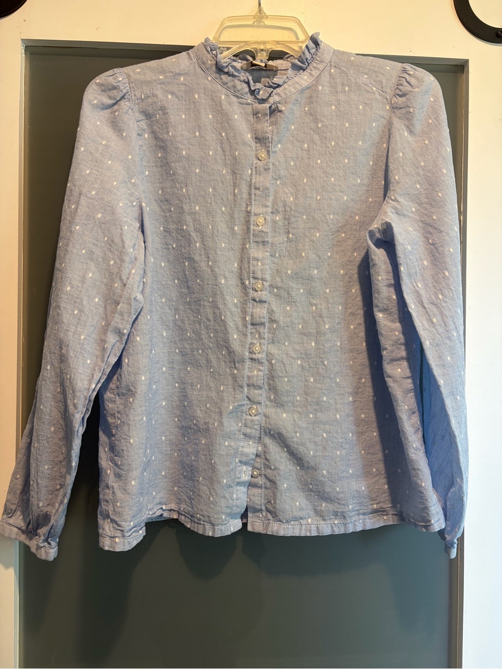 LOFT Light Blue Dot Ruffled Neck Girls' Button-Down Shirt